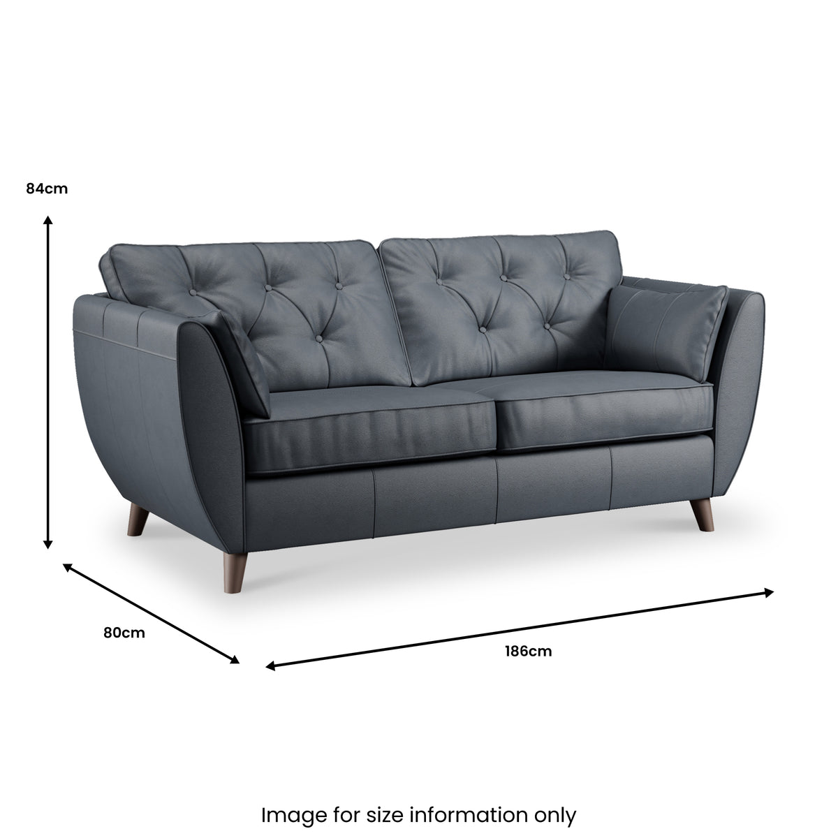 Edison Leather 3 Seater Sofa Dark Feet Navy Blue Dims from Roseland Furniture