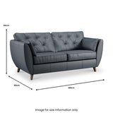 Edison Leather 3 Seater Sofa Dark Feet Navy Blue Dims from Roseland Furniture