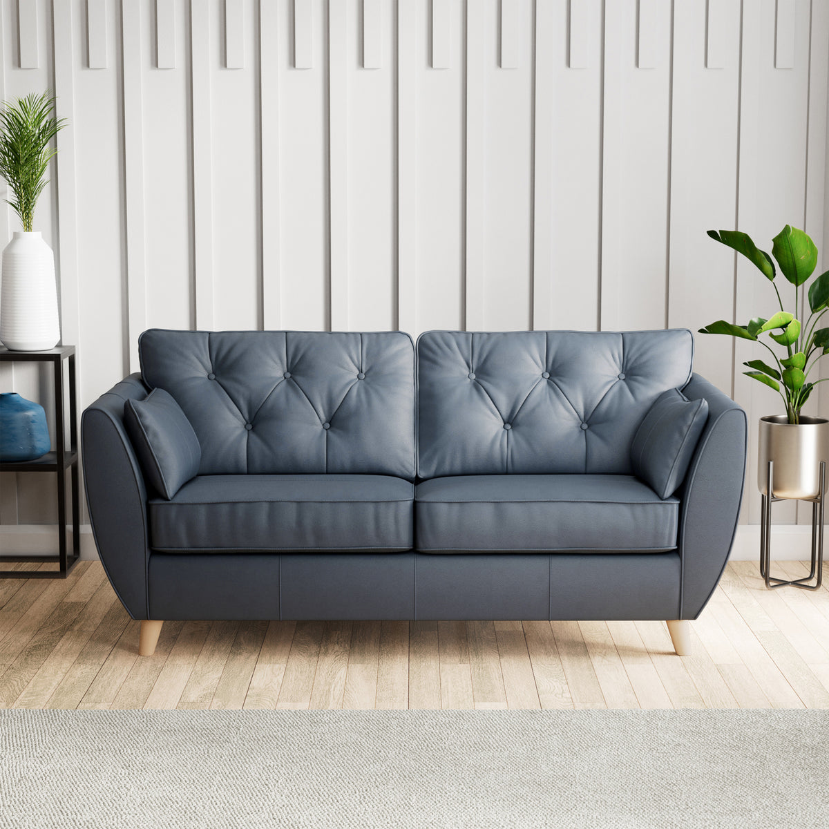 Edison 3 Seater Sofa Leather Light Feet Navy from Roseland Furniture