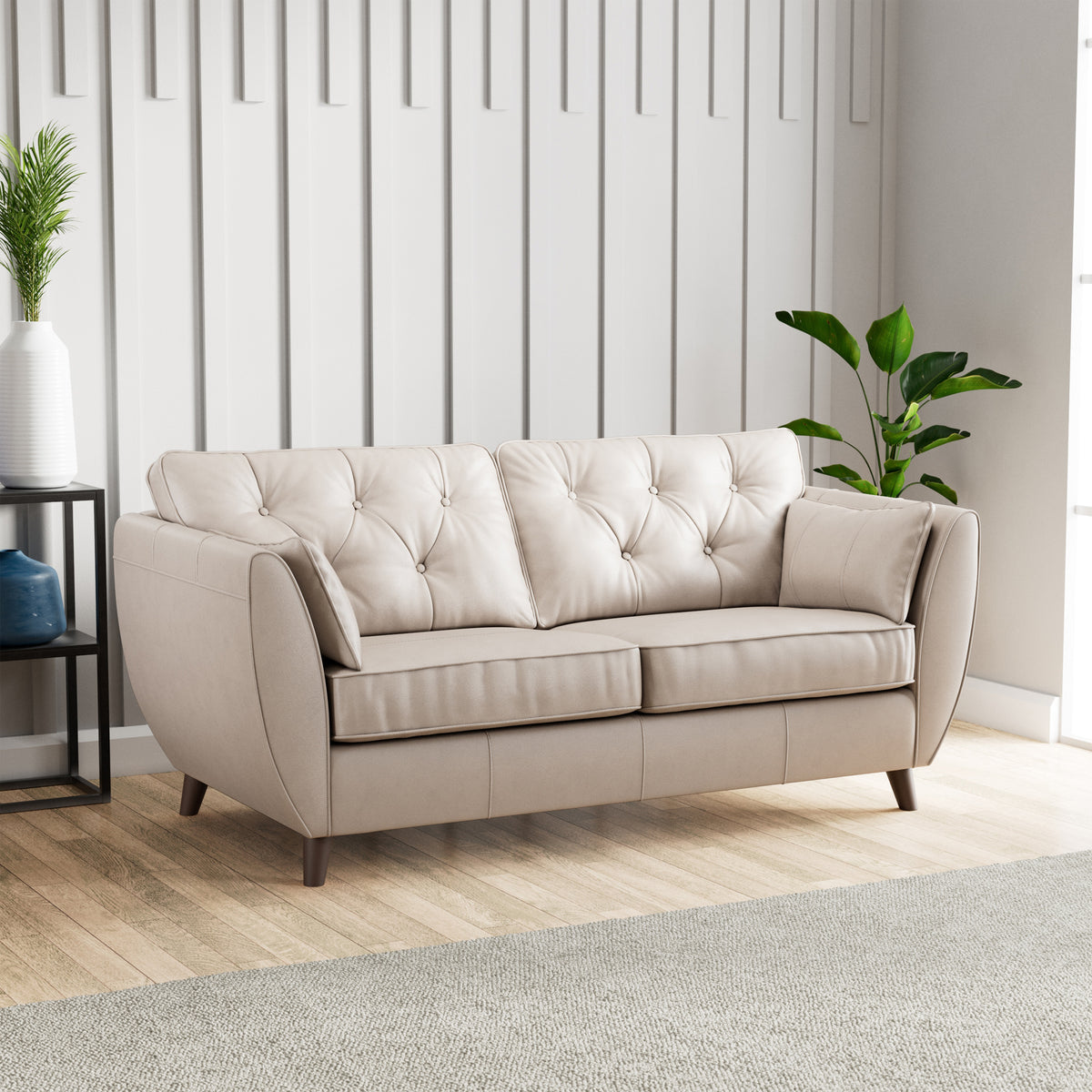 Edison 3 Seater Sofa Leather Dark Feet Cloud Grey from Roseland Furniture