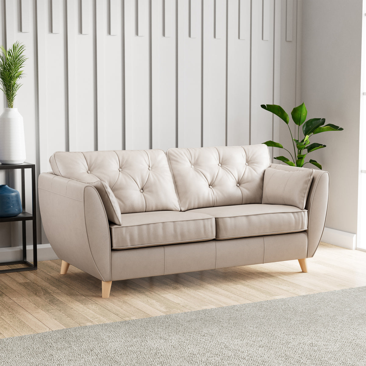 Edison 3 Seater Sofa Leather Light Feet Cloud Grey from Roseland Furniture