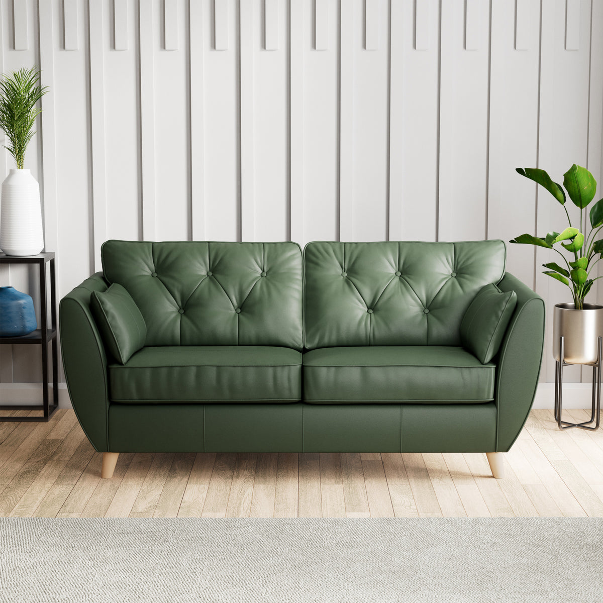 Edison 3 Seater Sofa Leather Light Feet Hunter Green from Roseland Furniture