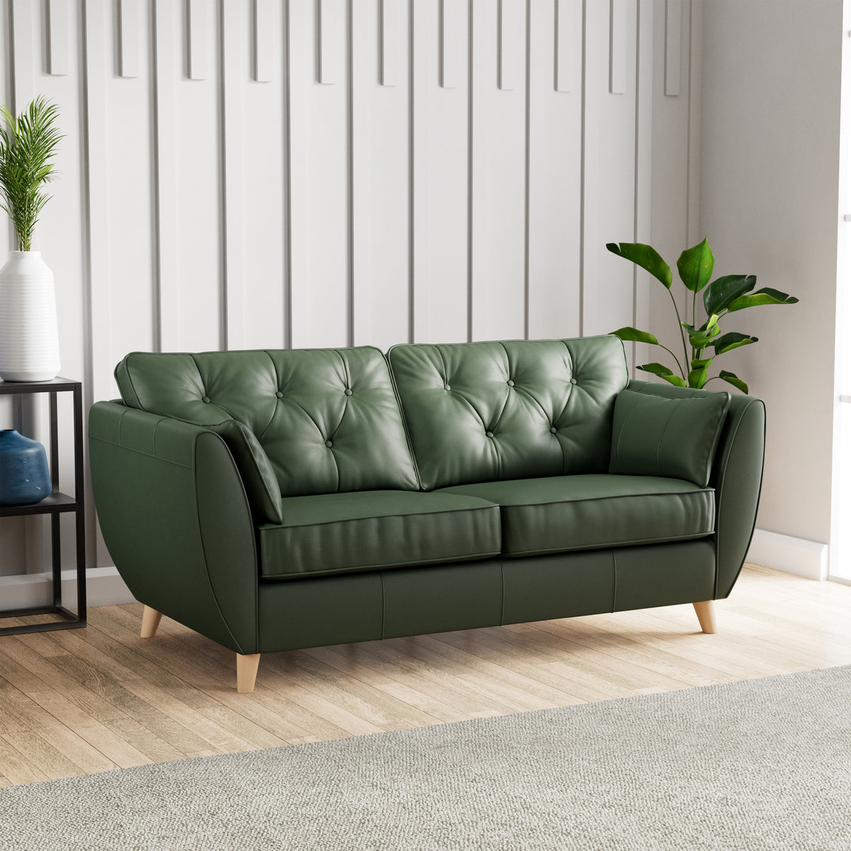 Edison 3 Seater Sofa Leather Light Feet Hunter Green from Roseland Furniture