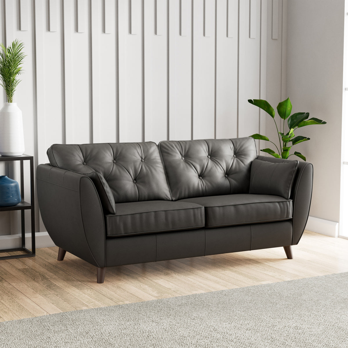 Edison 3 Seater Sofa Leather Dark Feet Raven from Roseland Furniture