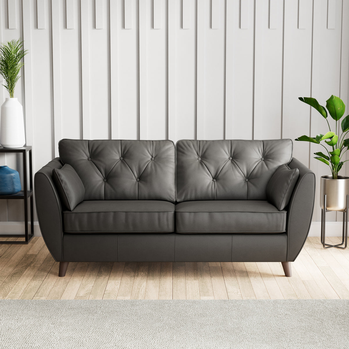 Edison 3 Seater Sofa Leather Dark Feet Raven from Roseland Furniture