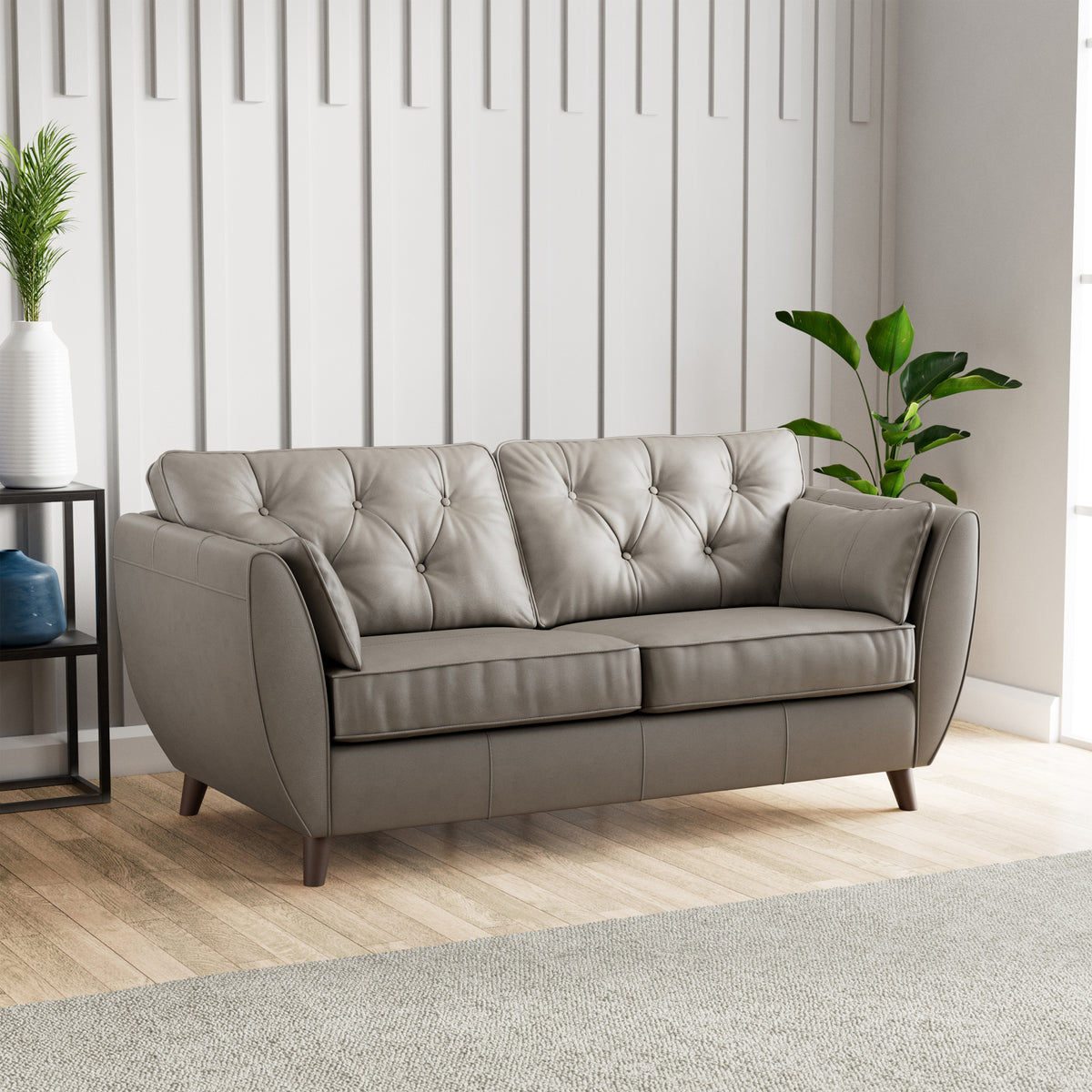 Edison 3 Seater Sofa Leather Dark Feet Stone Grey from Roseland Furniture