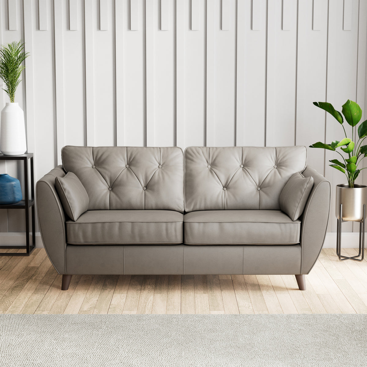 Edison 3 Seater Sofa Leather Dark Feet Stone Grey from Roseland Furniture