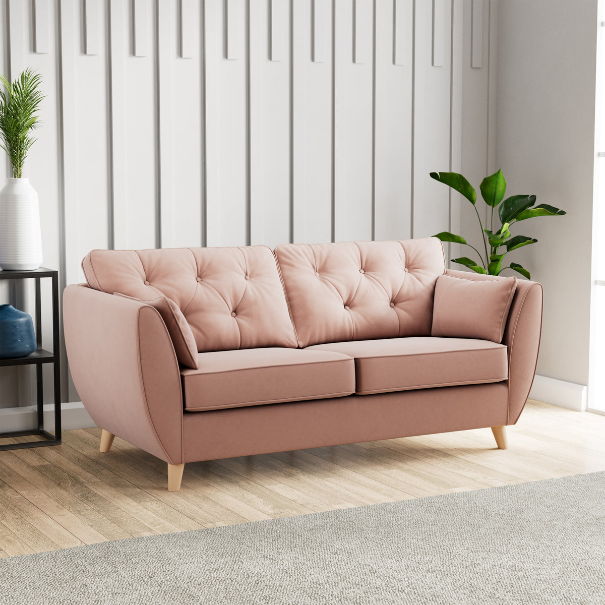 Edison 3 Seater Sofa Light Feet Pink from Roseland Furniture