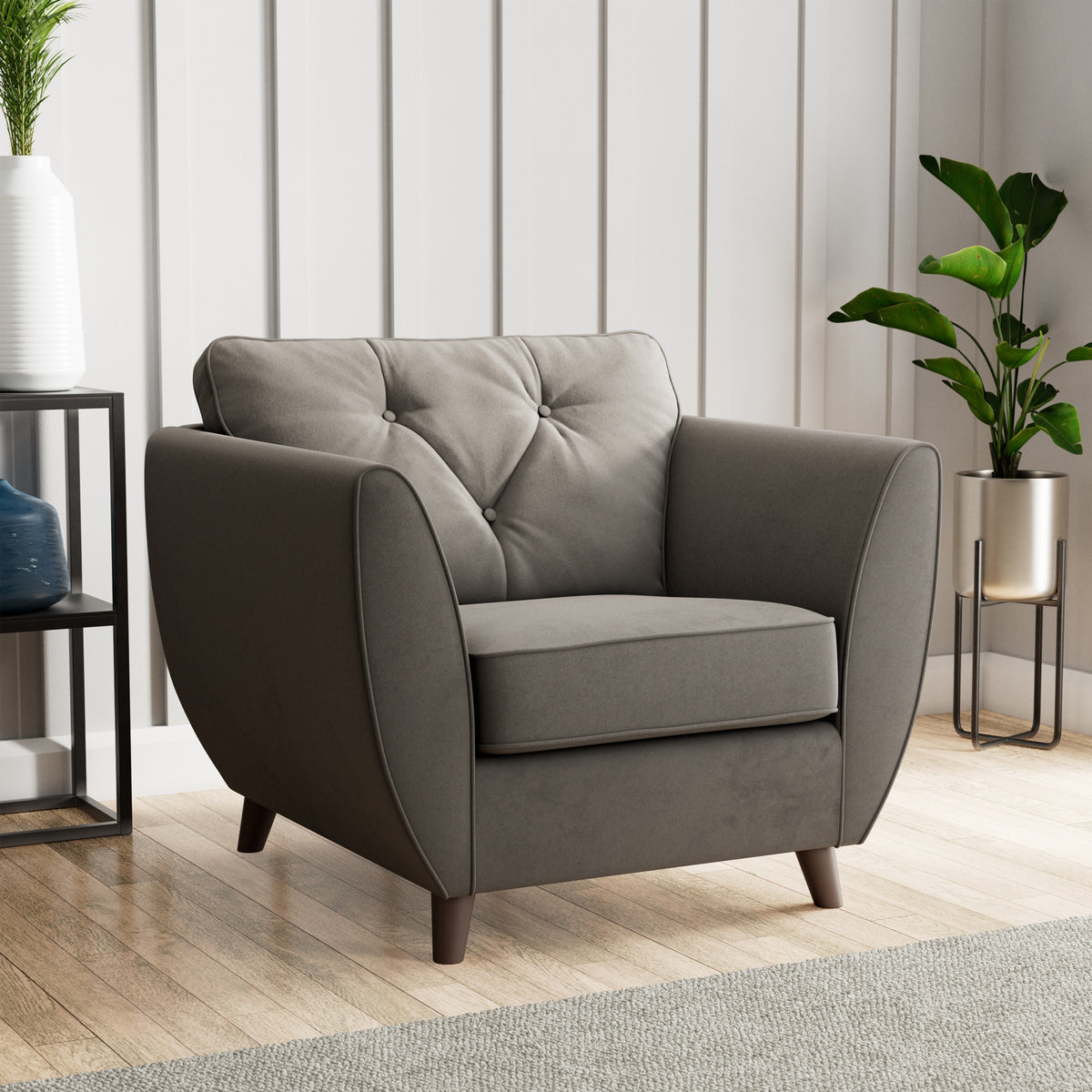Edison Armchair Dark Wood Feet Asphalt Dims from Roseland Furniture