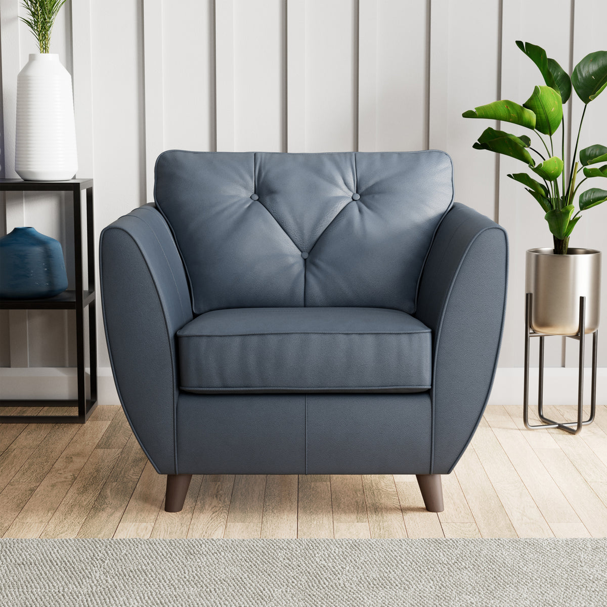 Edison Leather Armchair Dark Feet Navy Dims from Roseland Furniture
