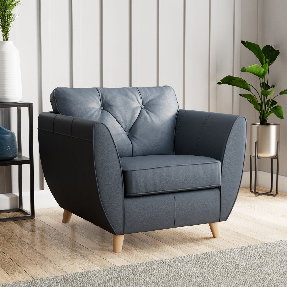 Edison Leather Armchair Light Feet Navy from Roseland Furniture
