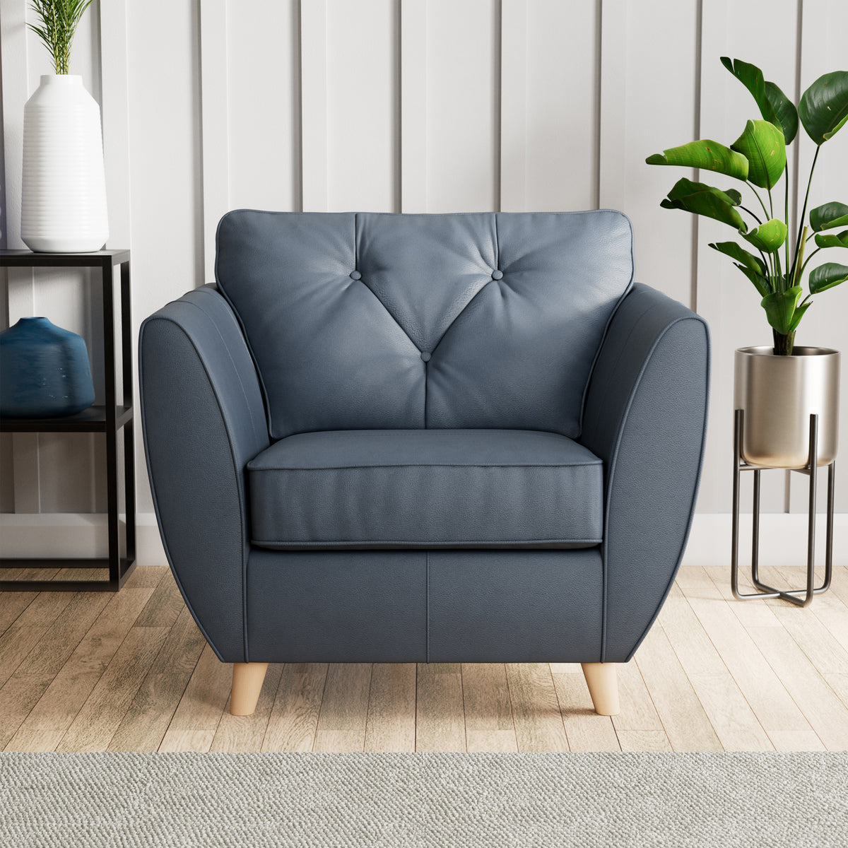 Edison Leather Armchair Light Feet Navy from Roseland Furniture