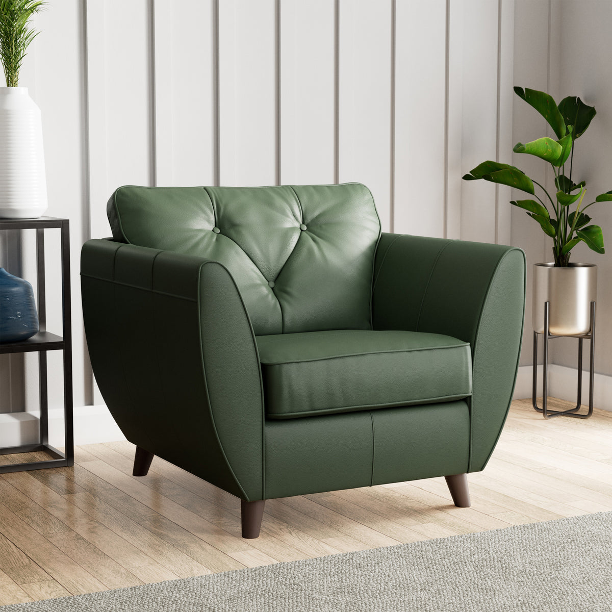 Edison Leather Armchair Dark Feet Green from Roseland Furniture