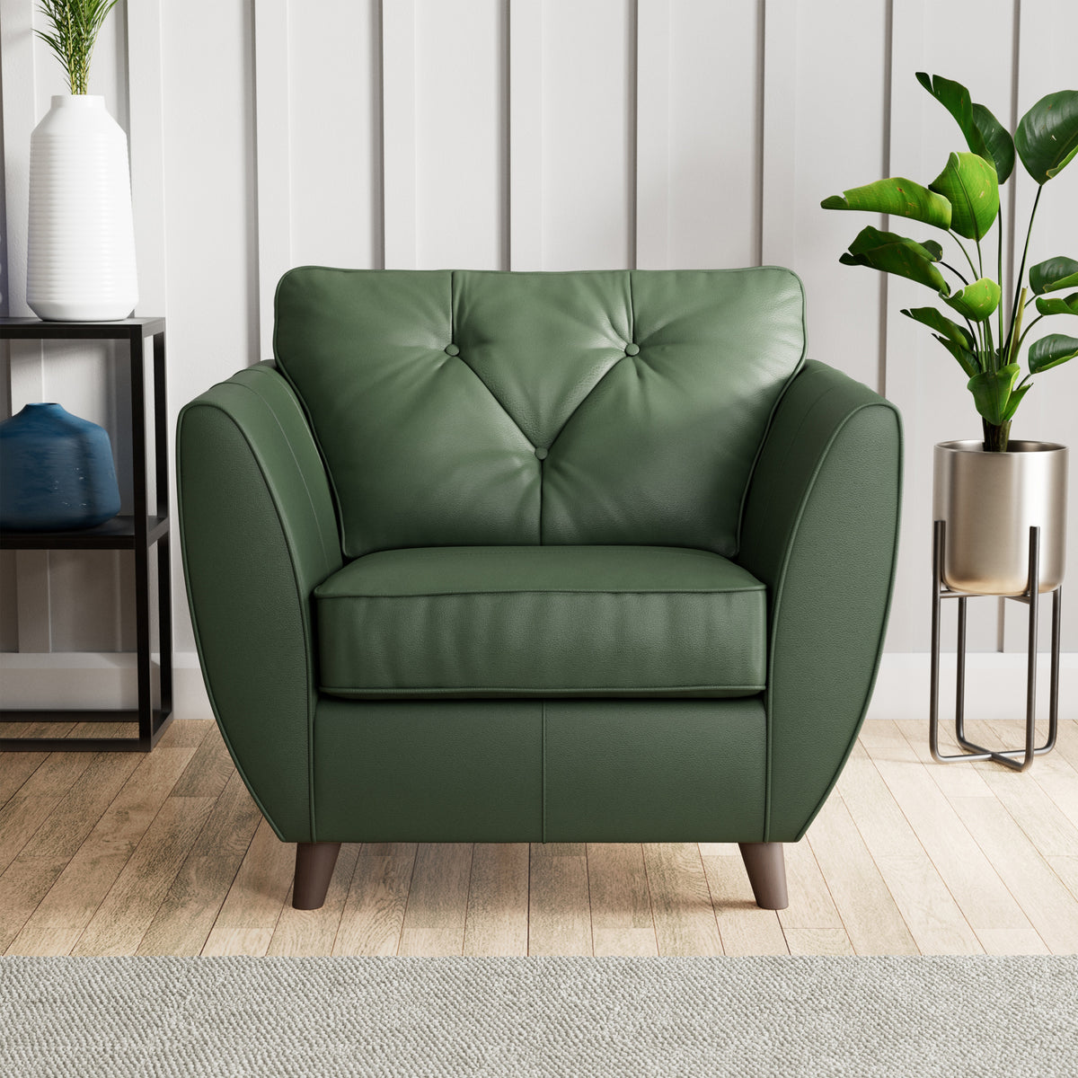 Edison Leather Armchair Dark Feet Green from Roseland Furniture