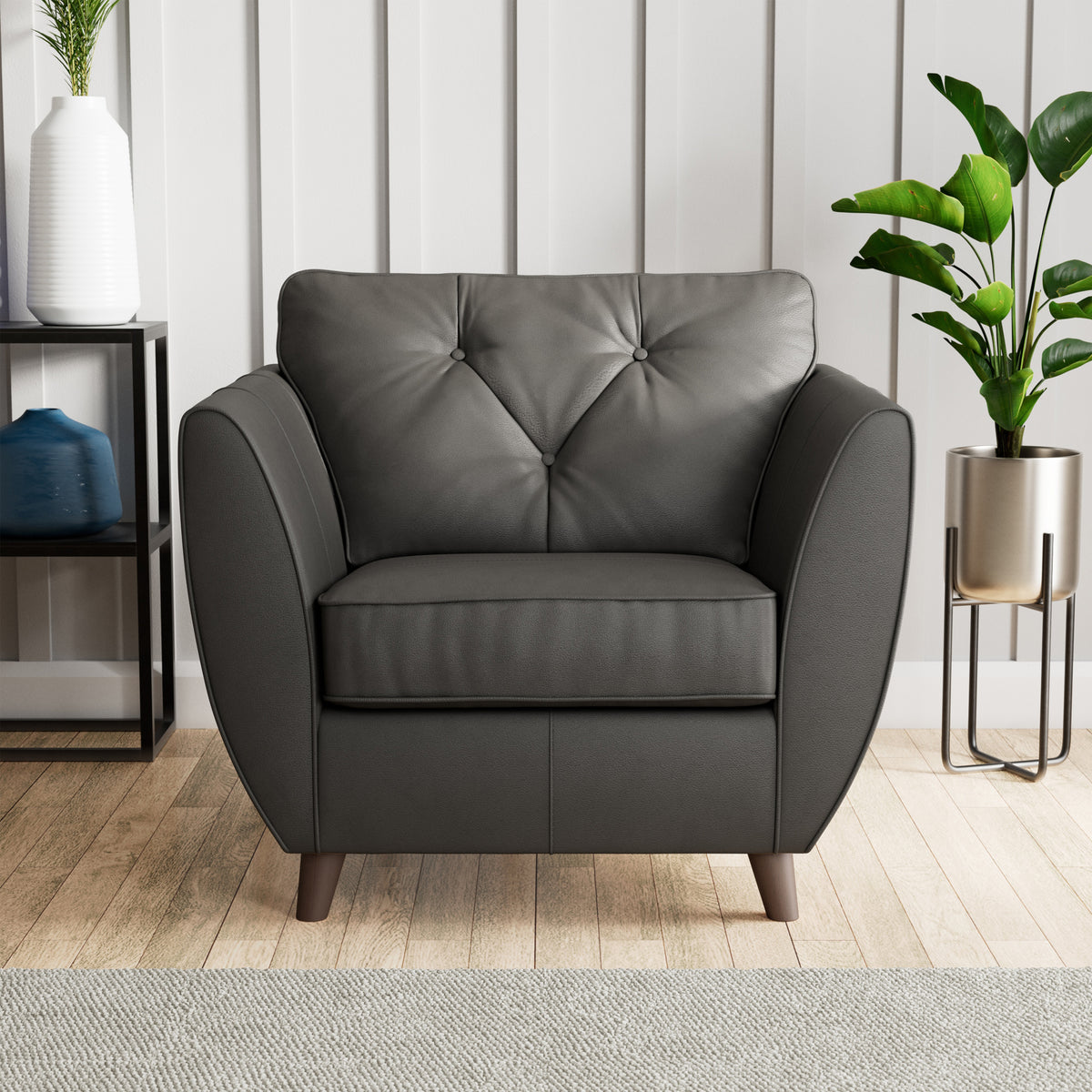 Edison Leather Armchair Dark Feet Raven from Roseland Furniture