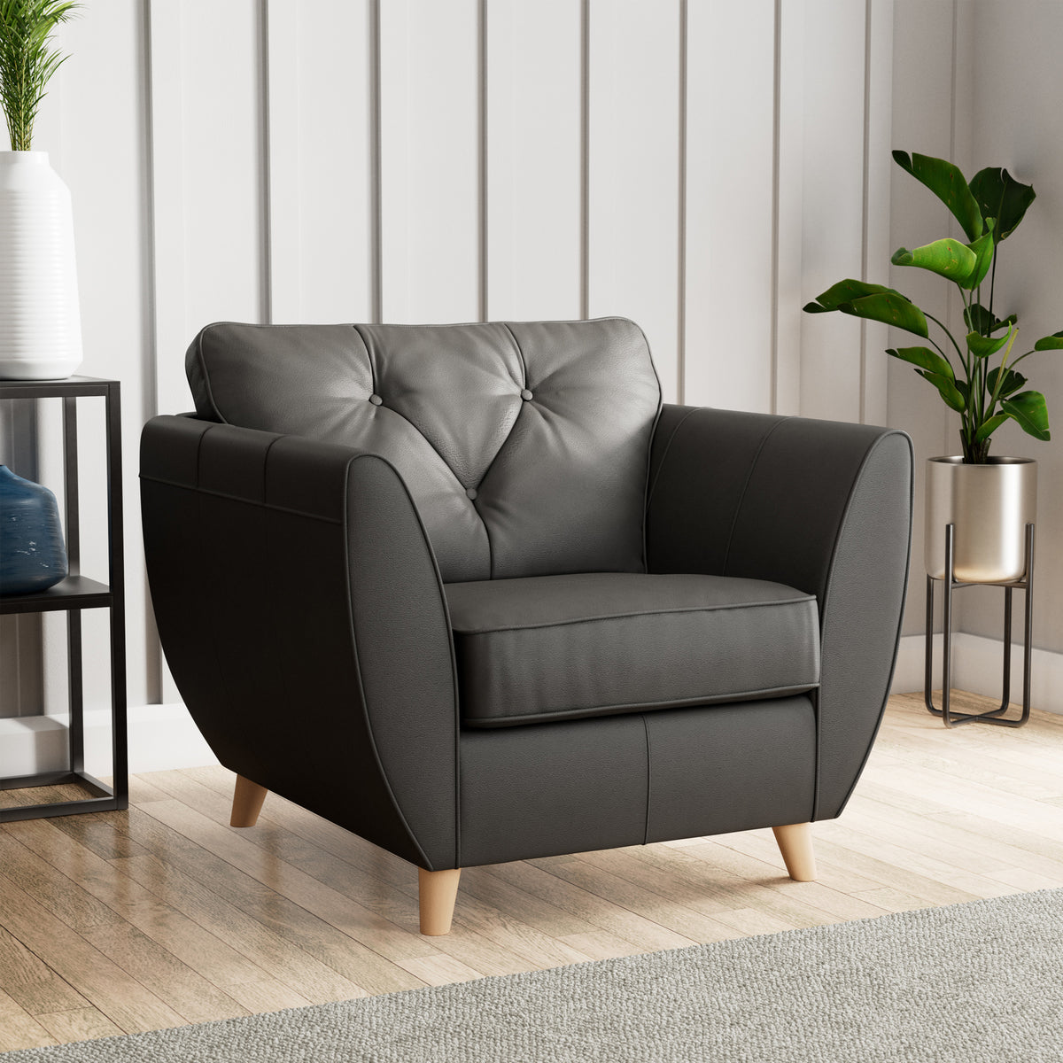 Edison Leather Armchair Light Feet Raven from Roseland Furniture