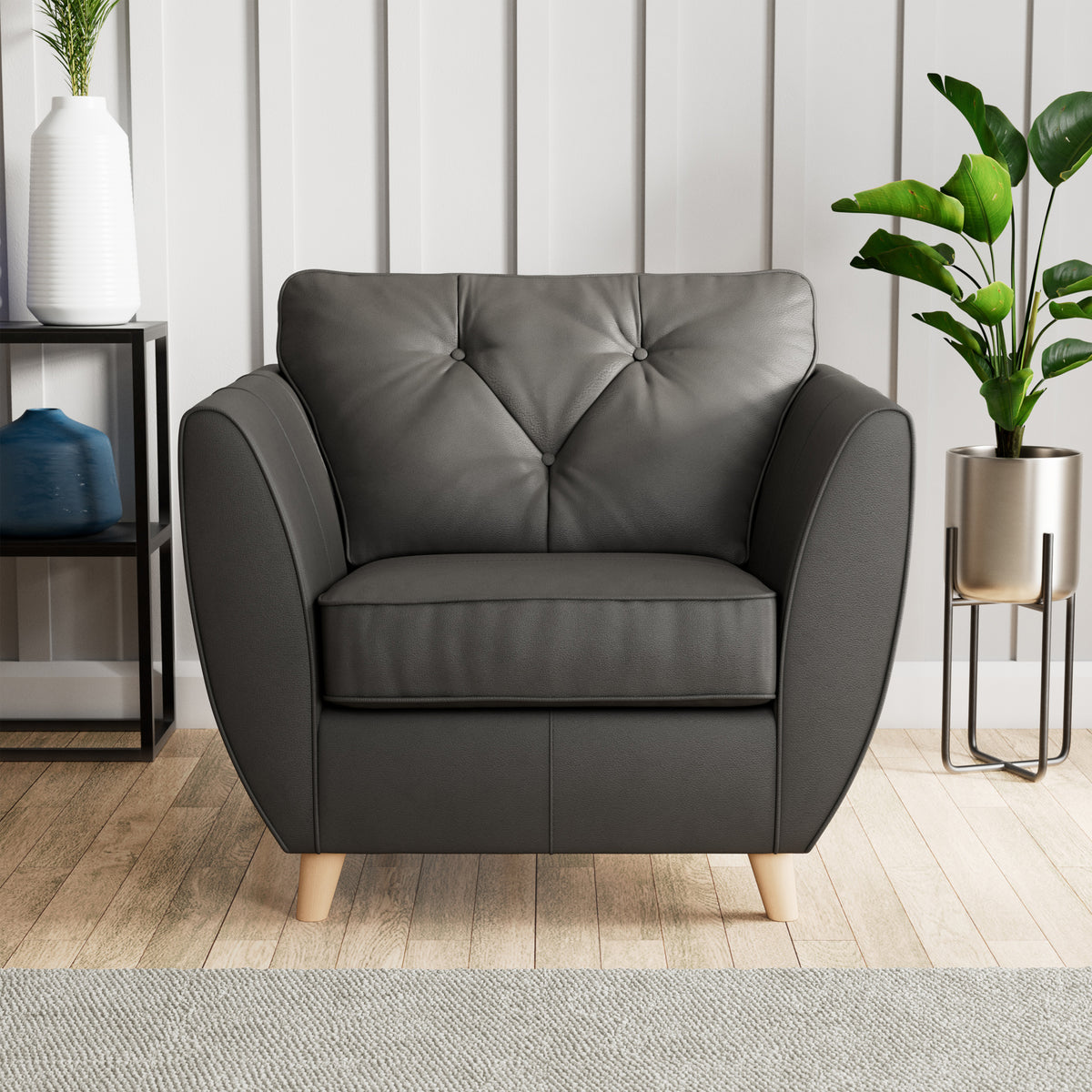 Edison Leather Armchair Light Feet Raven from Roseland Furniture