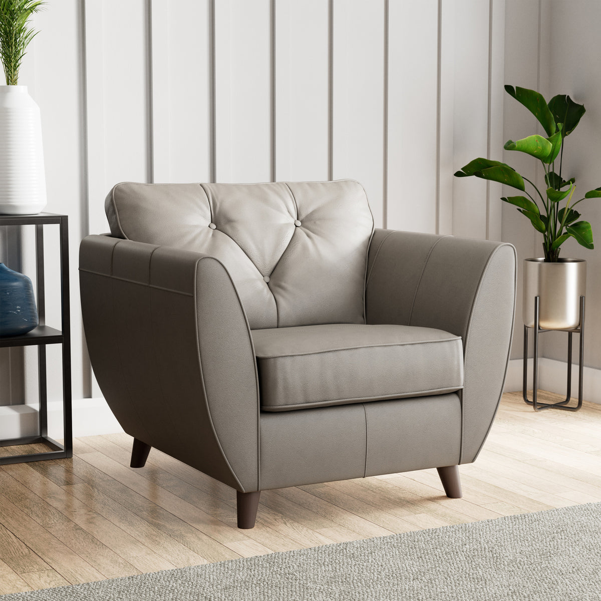 Edison Leather Armchair Dark Feet Stone from Roseland Furniture