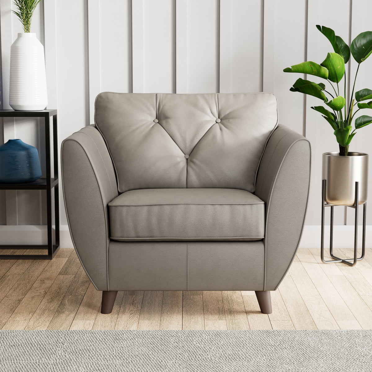 Edison Leather Armchair Dark Feet Stone from Roseland Furniture