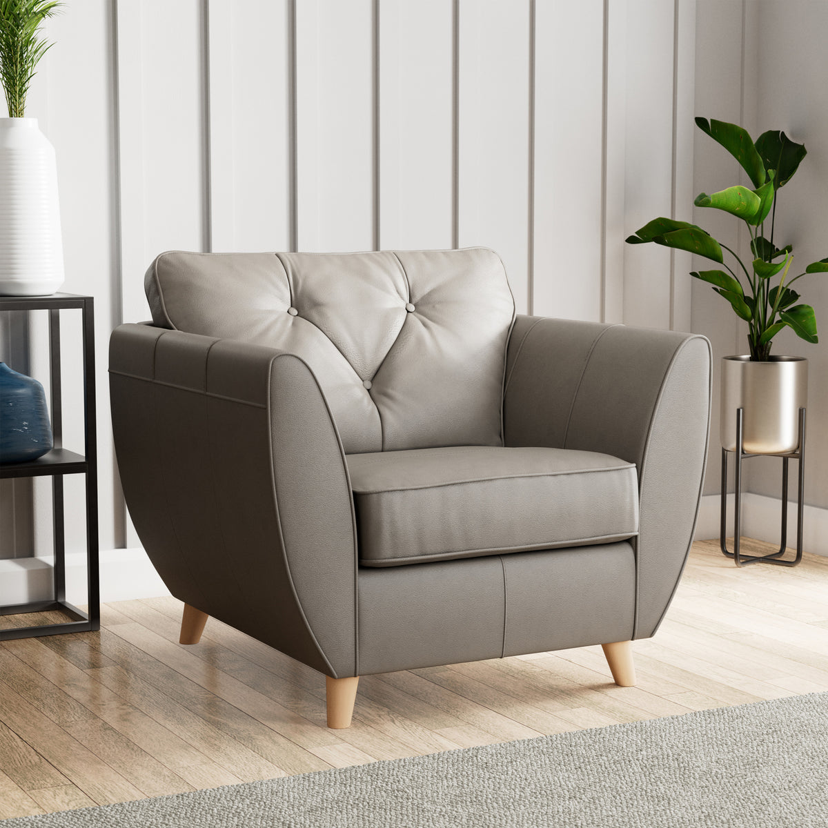Edison Leather Armchair Light Feet Stone from Roseland Furniture