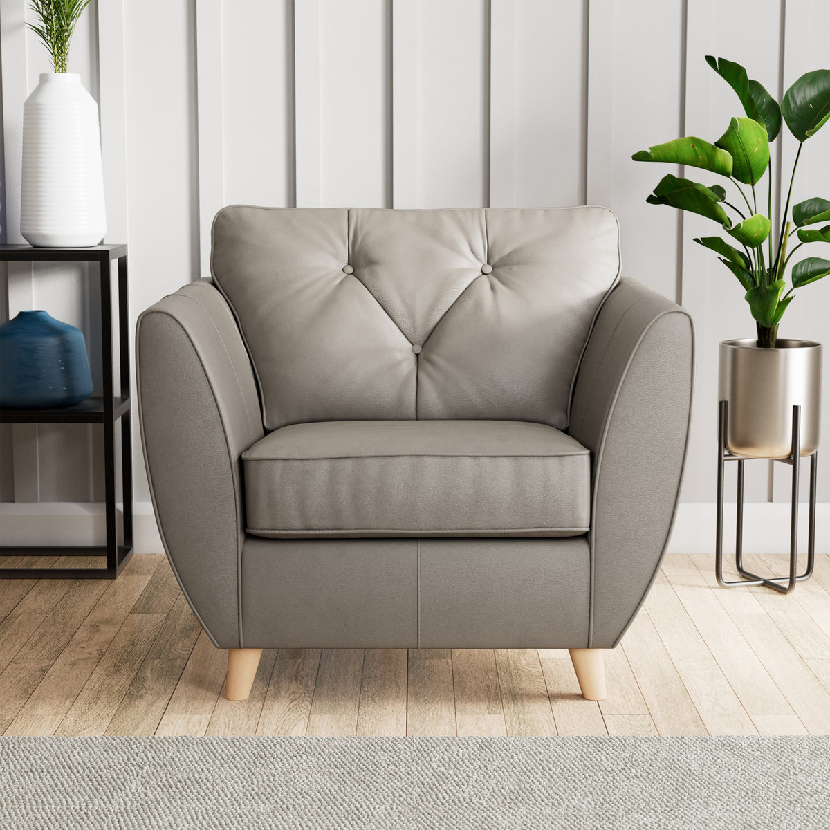 Edison Leather Armchair Light Feet Stone from Roseland Furniture