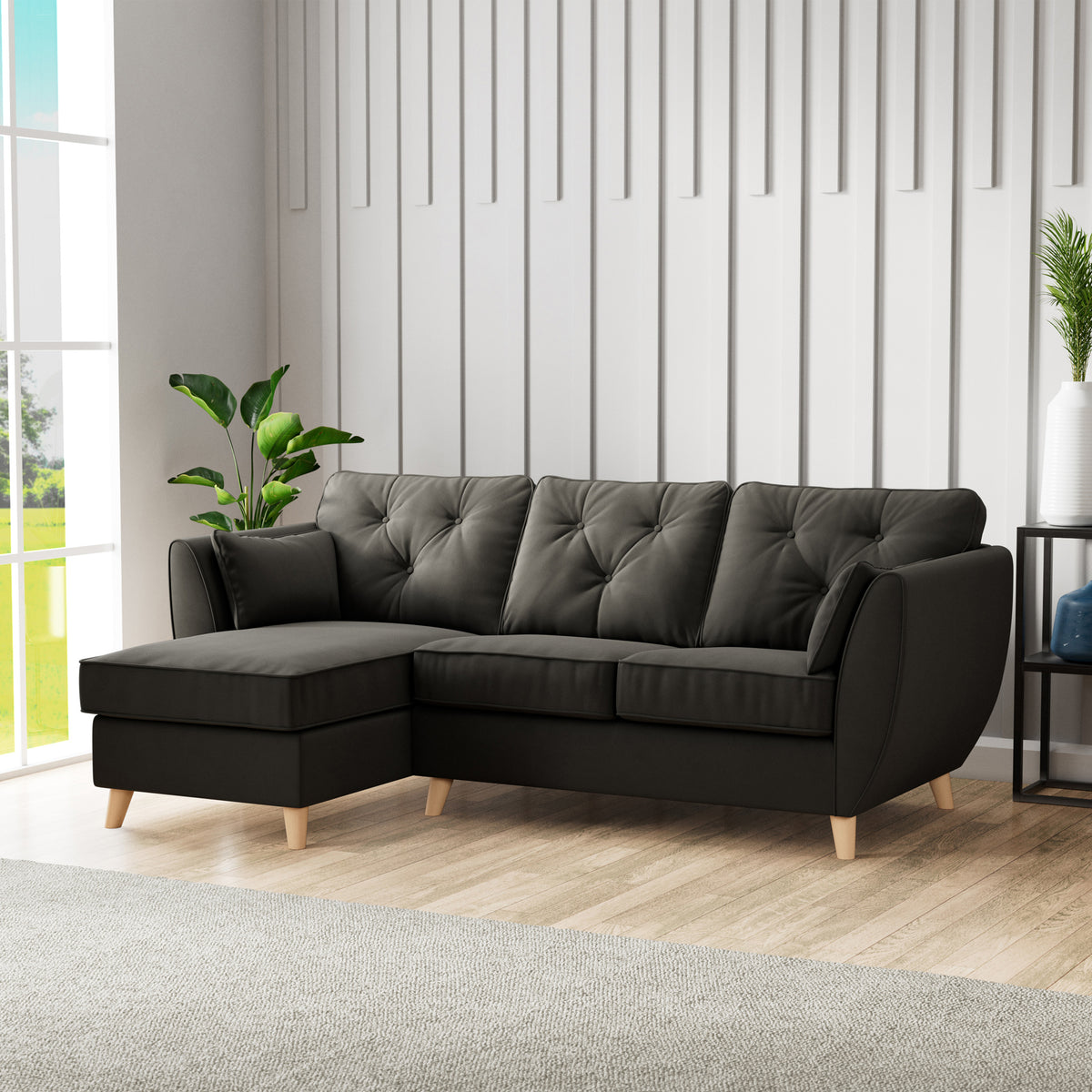 Edison Chaise LH Light Feet Black from Roseland Furniture