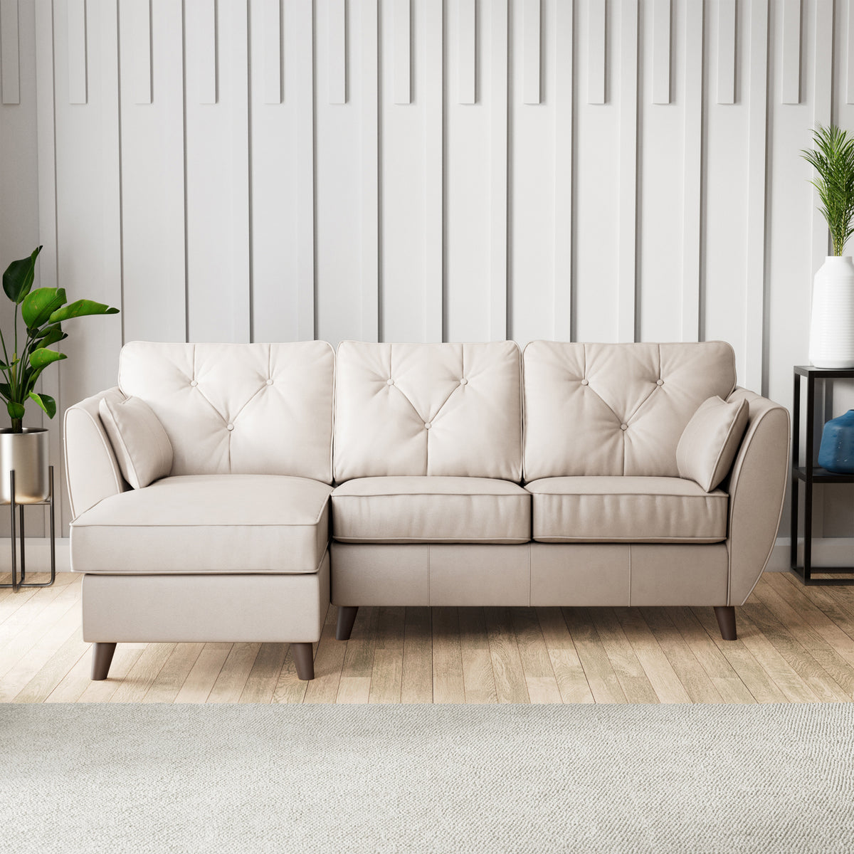 Edison Leather Chaise LH Dark Feet Cloud Grey from Roseland Furniture