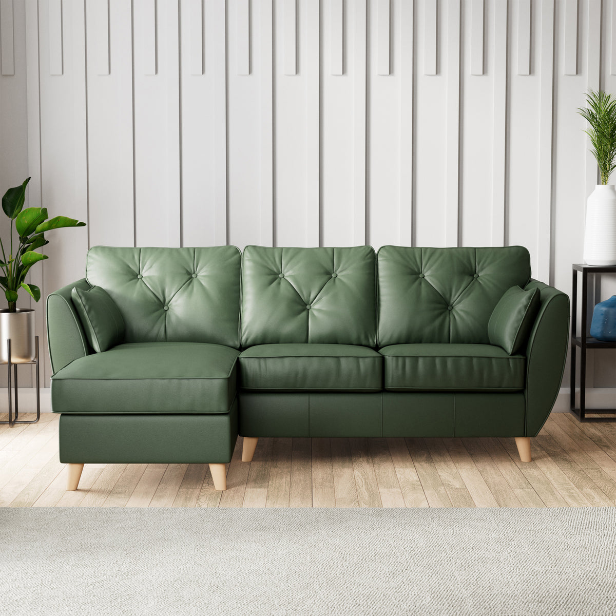 Edison Leather Chaise LH Light Feet Hunter Green from Roseland Furniture