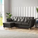 Edison Leather Chaise LH Light Feet Raven from Roseland Furniture