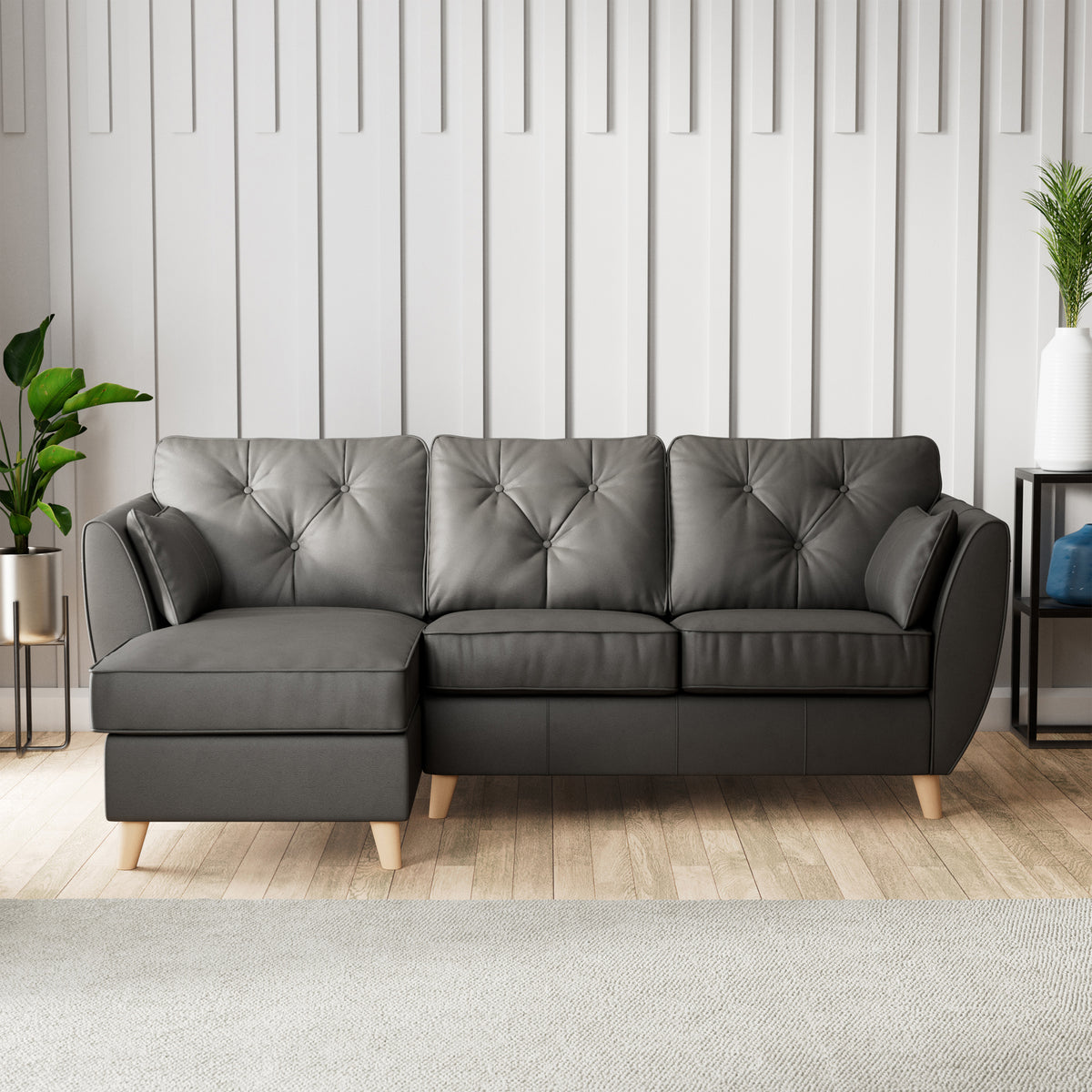 Edison Leather Chaise LH Light Feet Raven from Roseland Furniture