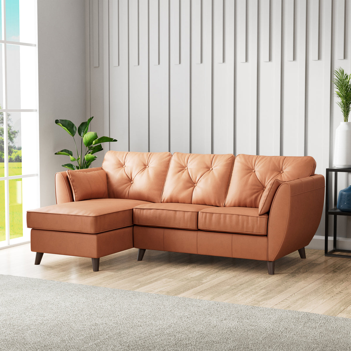 Edison Leather Chaise LH Dark Feet Saddle from Roseland Furniture