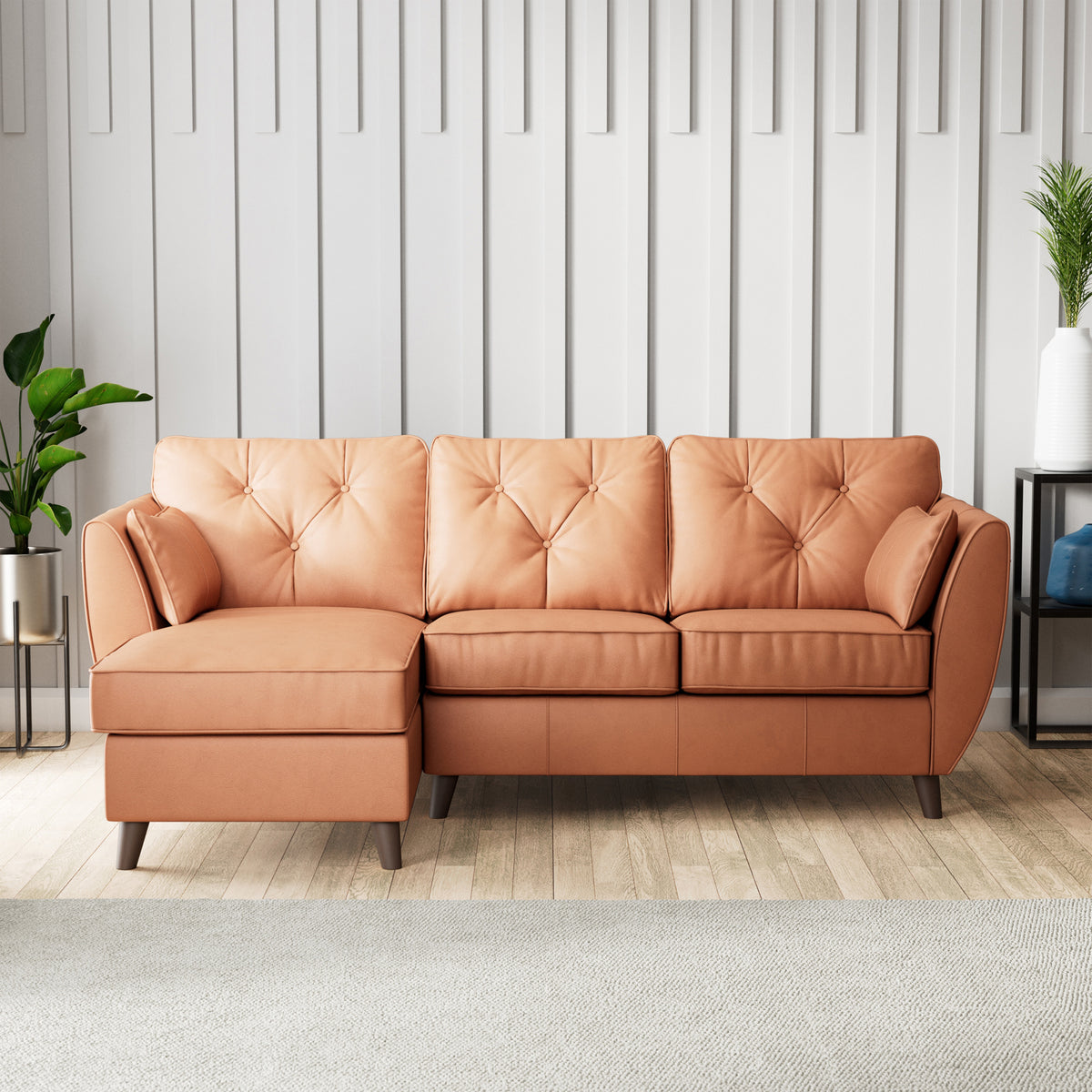 Edison Leather Chaise LH Dark Feet Saddle from Roseland Furniture