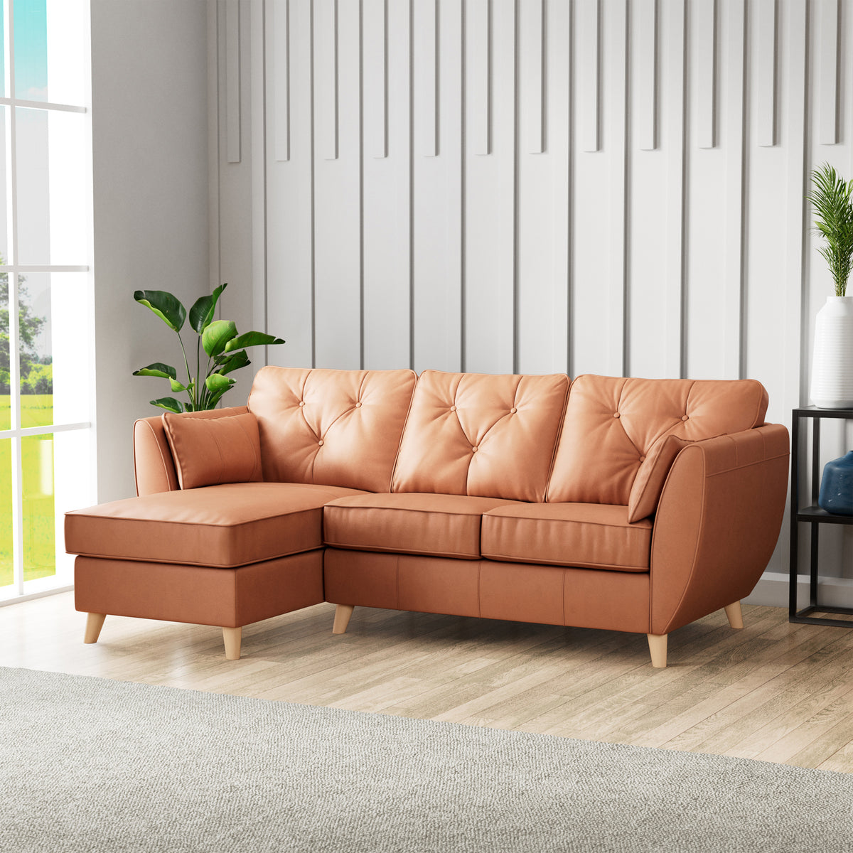 Edison Leather Chaise LH Light Feet Saddle from Roseland Furniture