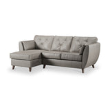 Edison Leather Chaise LH Dark Feet Stone Grey from Roseland Furniture