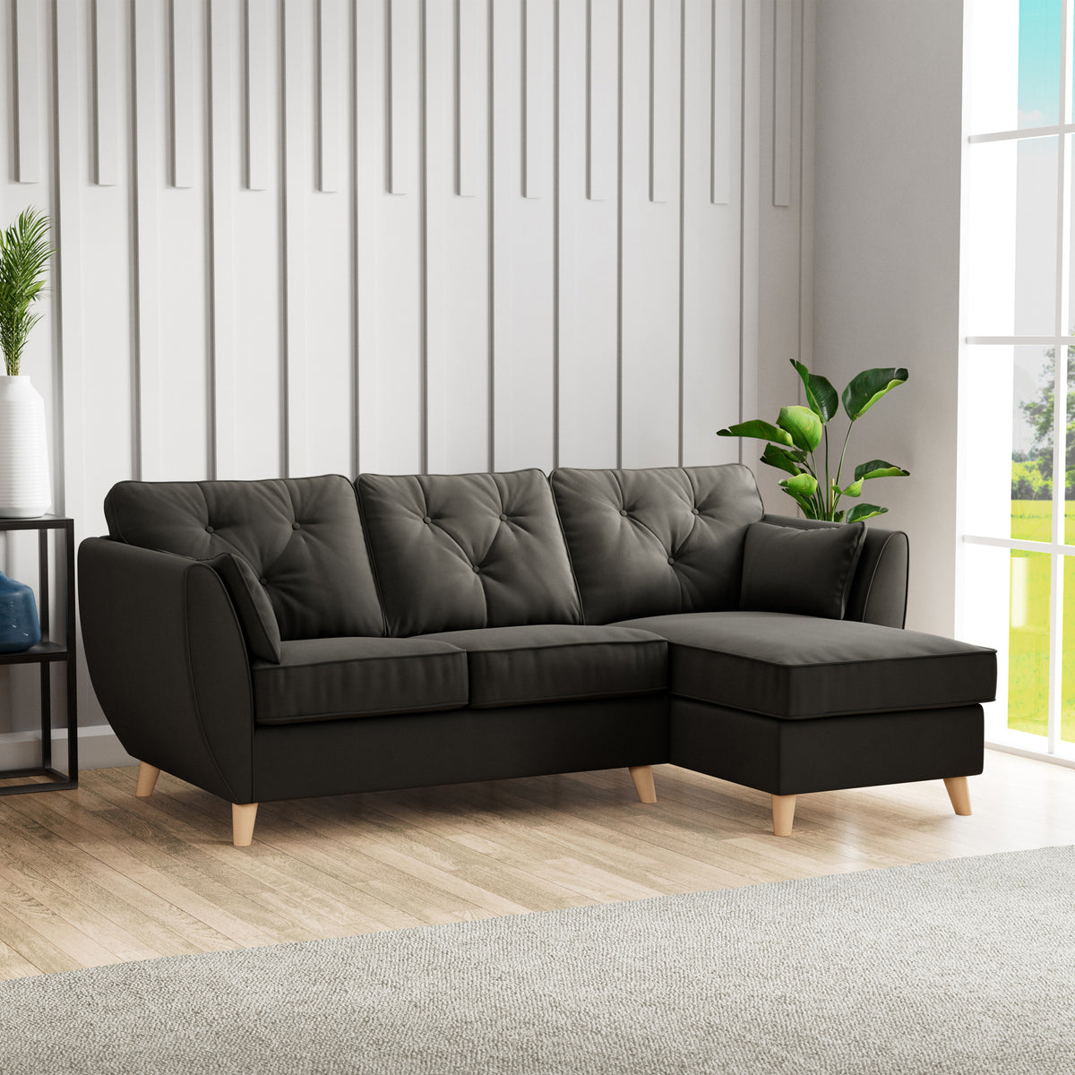 Edison Chaise RH Light Feet Black from Roseland Furniture