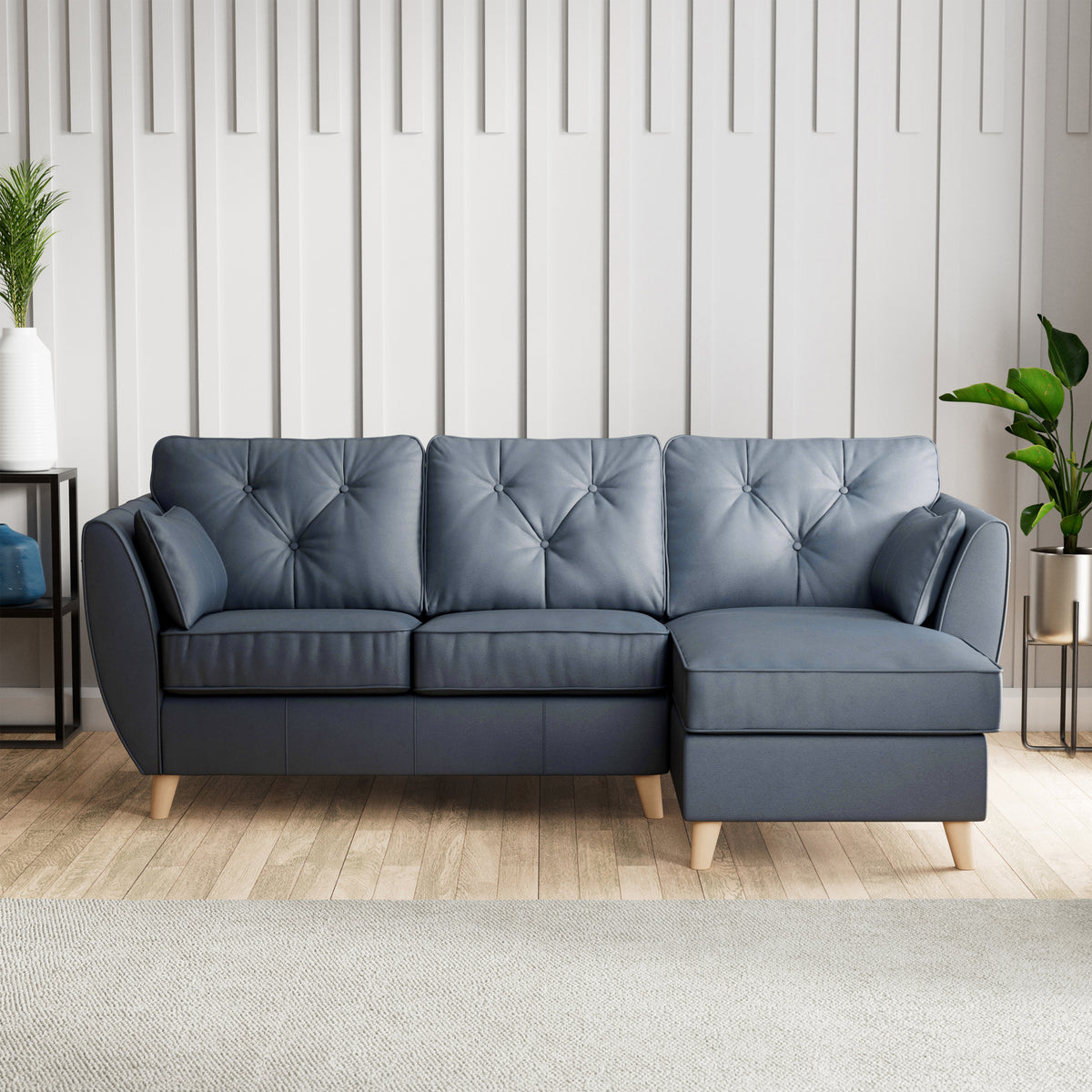 Edison Leather Chaise RH Light Feet Navy from Roseland Furniture