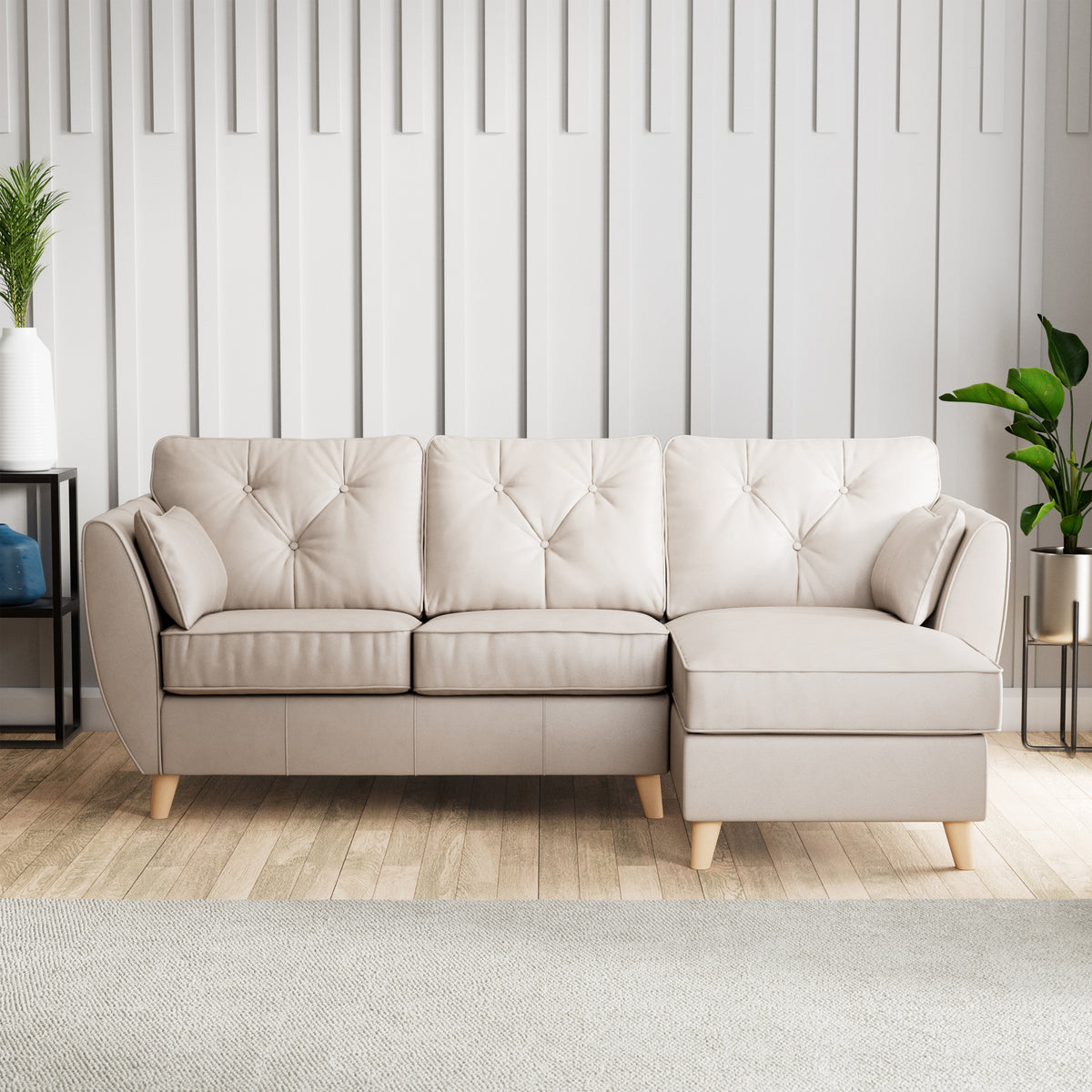 Edison Leather Chaise RH Light Feet Cloud Grey from Roseland Furniture