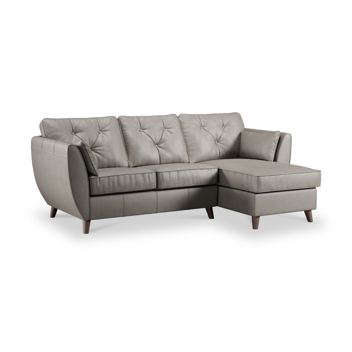 Edison Leather Chaise RH Dark Feet Stone Grey from Roseland Furniture