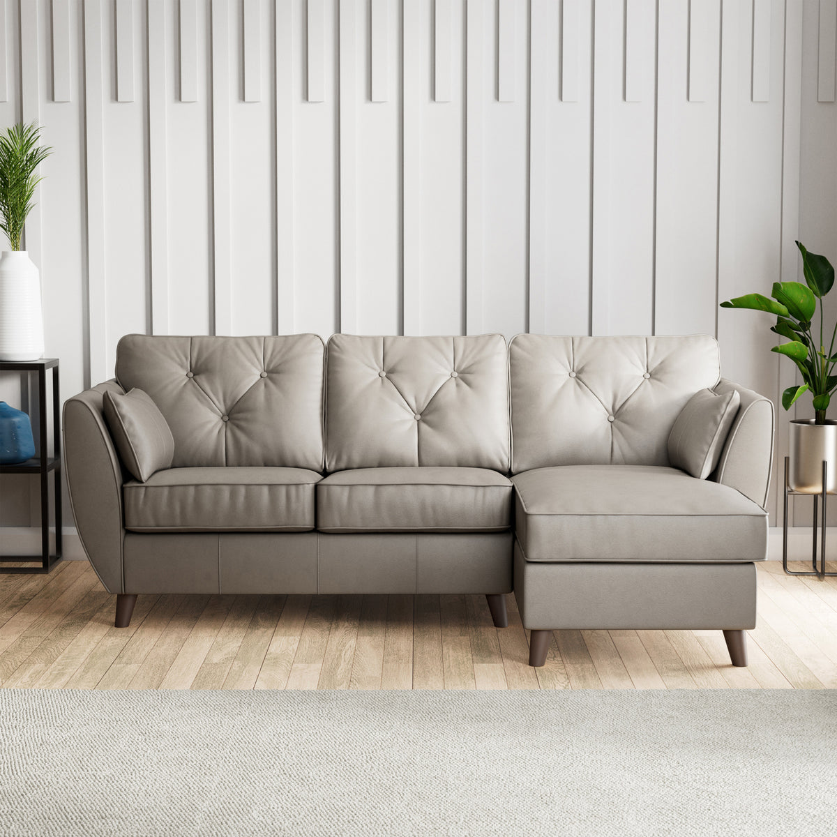 Edison Leather Chaise RH Dark Feet Stone Grey from Roseland Furniture