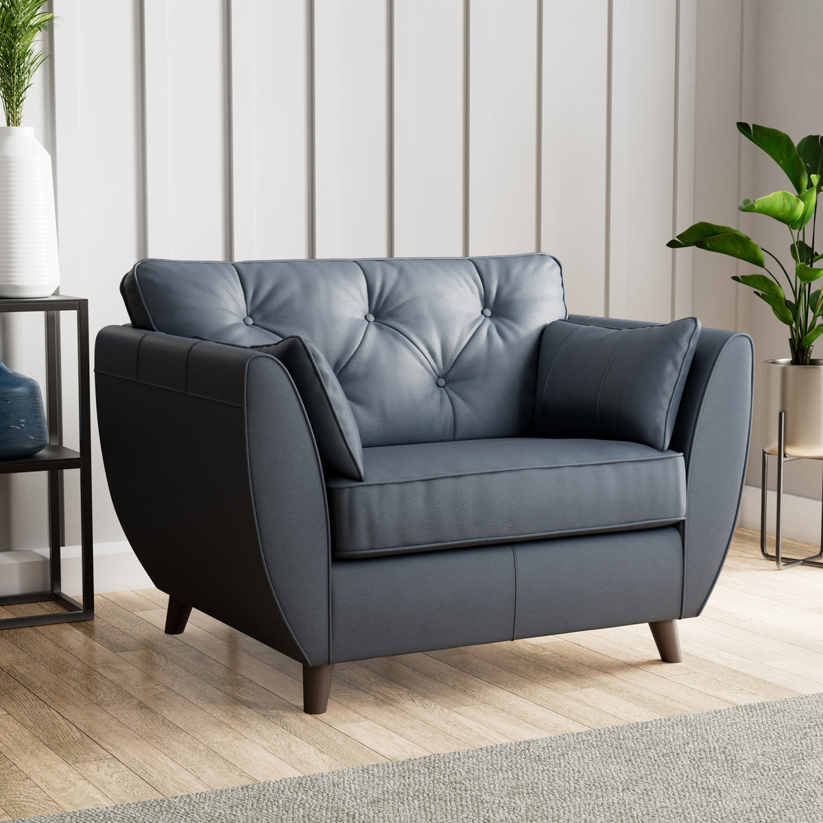 Edison Leather Snuggle Chair Dark Feet Navy Blue from Roseland Furniture