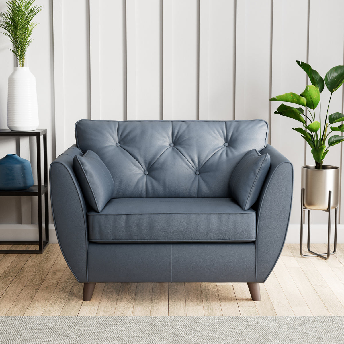 Edison Leather Snuggle Chair Dark Feet Navy Blue from Roseland Furniture