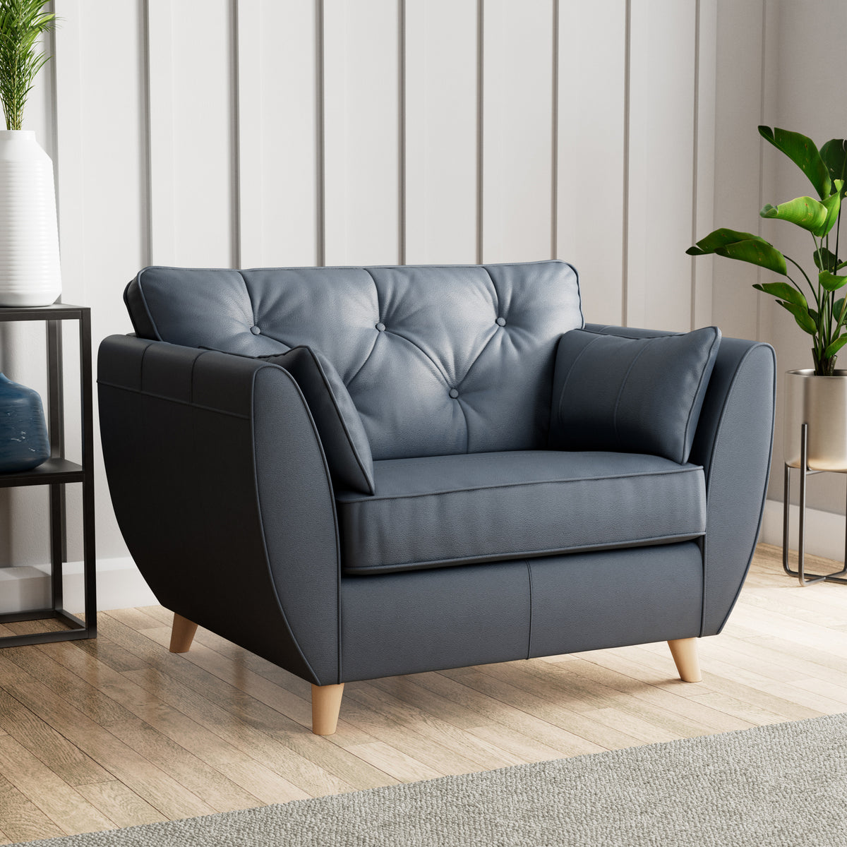 Edison Leather Snuggle Chair Light Feet Navy from Roseland Furniture