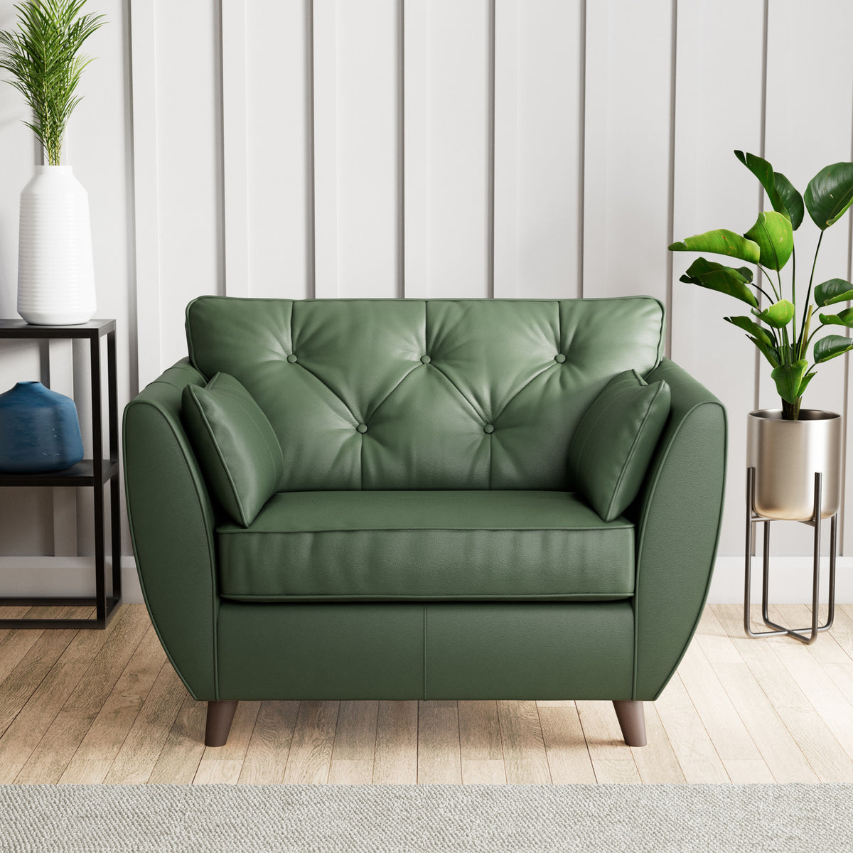 Edison Leather Snuggle Chair Dark Feet Green from Roseland Furniture