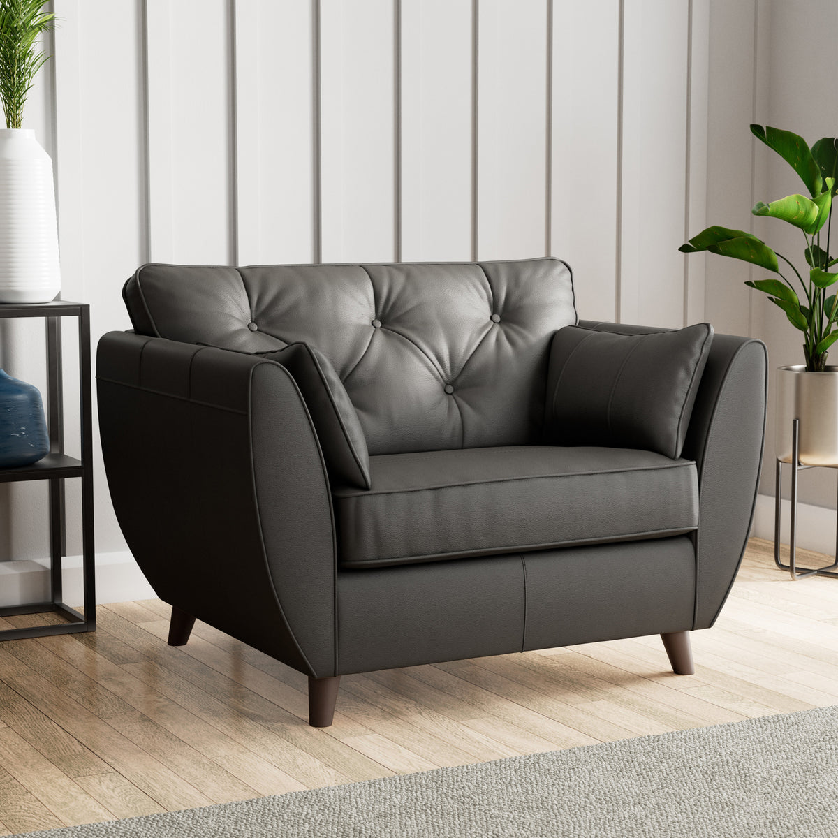 Edison Leather Snuggle Chair Dark Feet Raven from Roseland Furniture