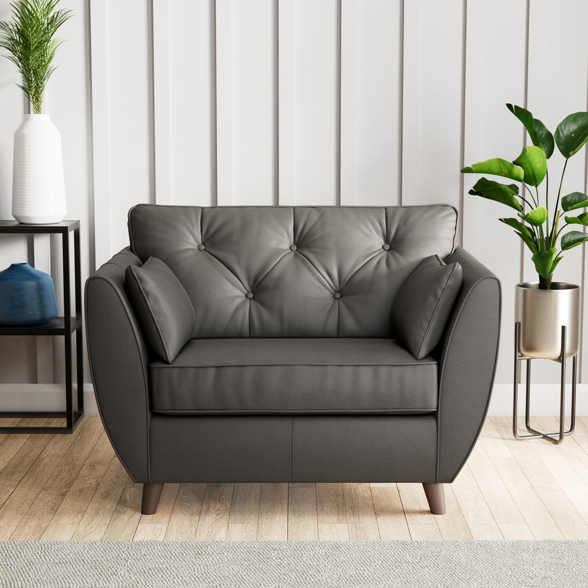 Edison Leather Snuggle Chair Dark Feet Raven from Roseland Furniture