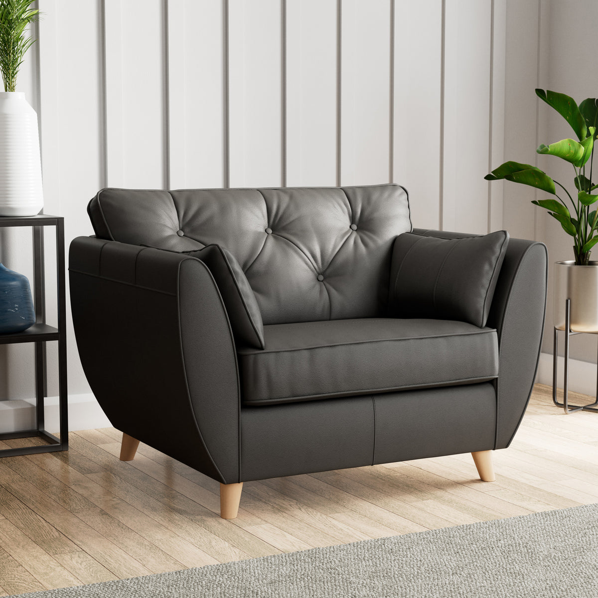 Edison Leather Snuggle Chair Light Feet Raven from Roseland Furniture