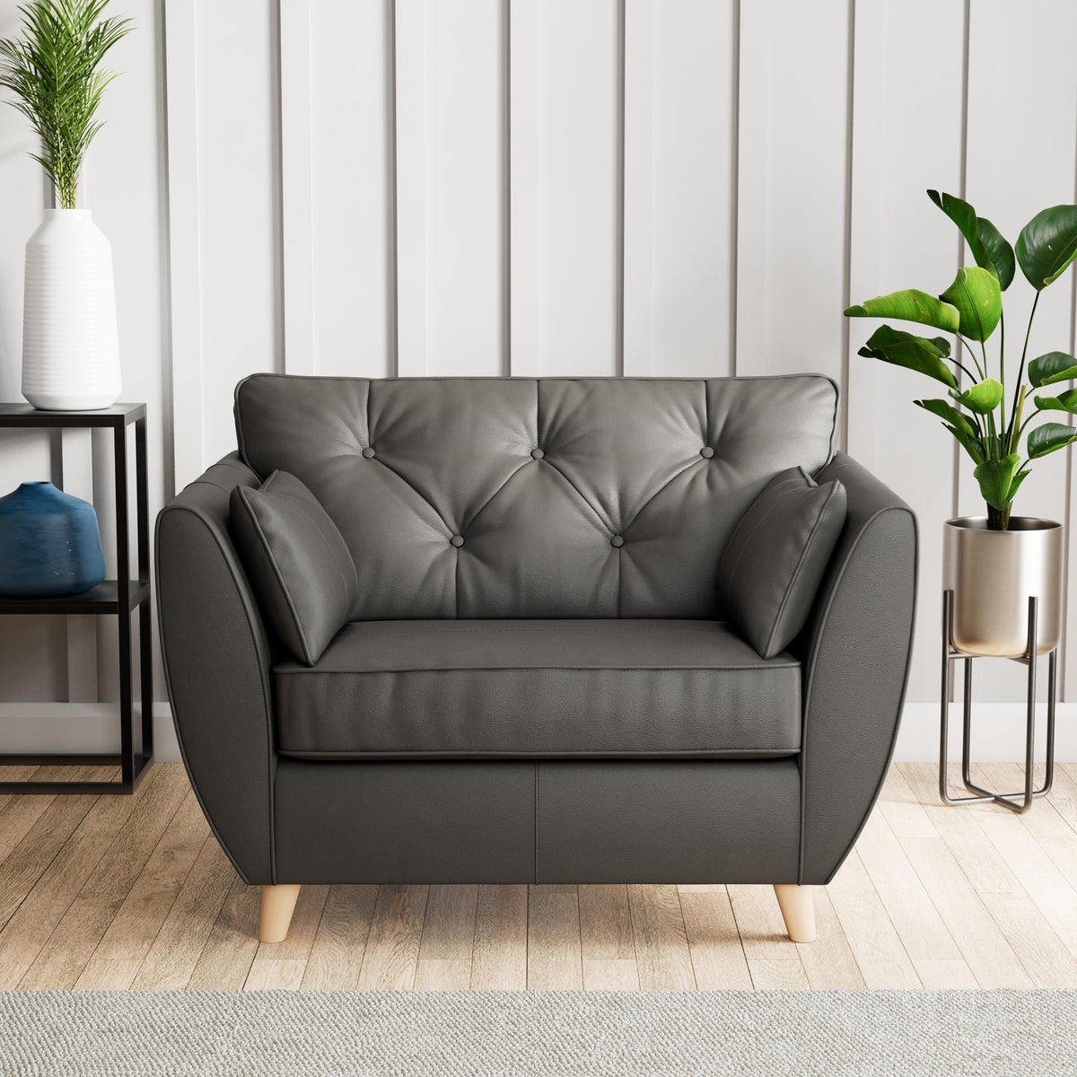 Edison Leather Snuggle Chair Light Feet Raven from Roseland Furniture