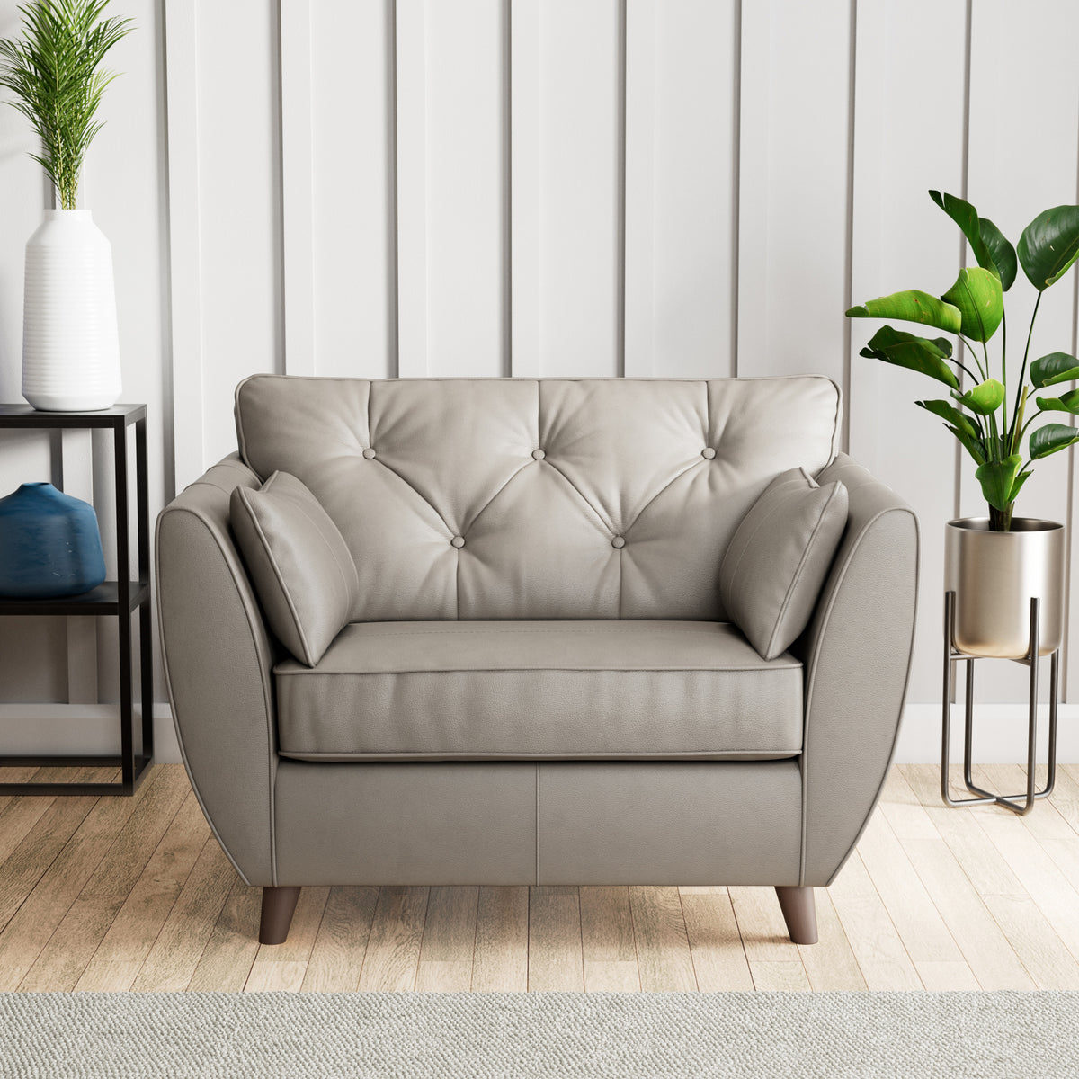 Edison Leather Snuggle Chair Dark Feet Stone Grey from Roseland Furniture