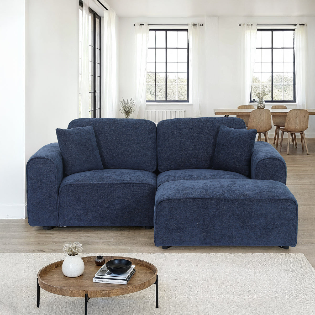Hugo Deep Blue Chaise Sofa from Roseland Furniture