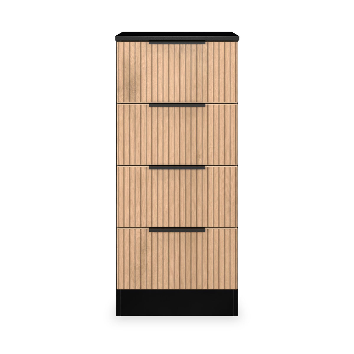 Jago-slatted-effect-4-drawer-bedside-black from Roseland Furniture